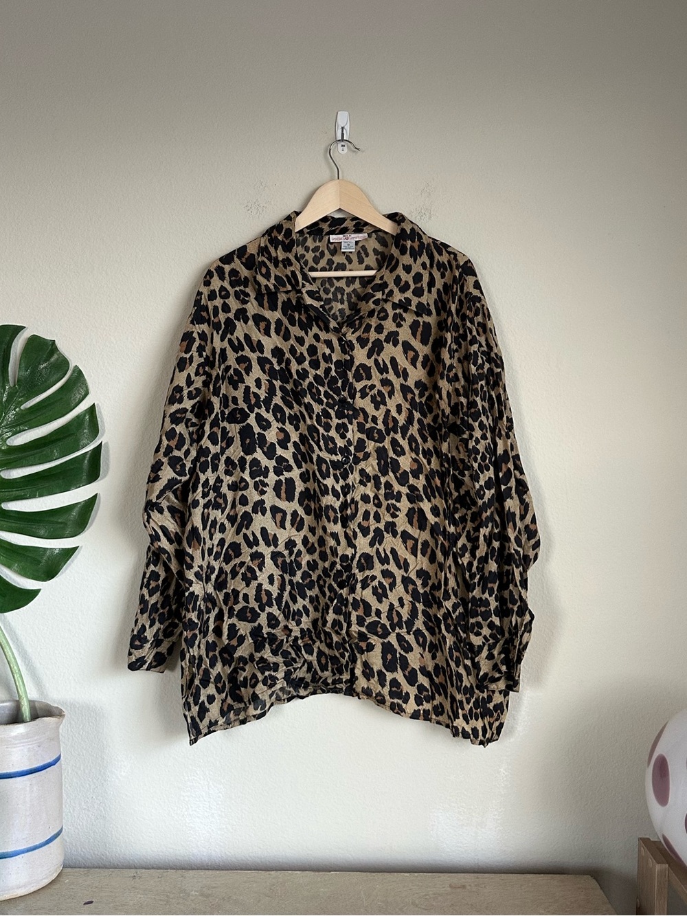 Vintage Silk Ncounter Leopard Print Button Down Shirt